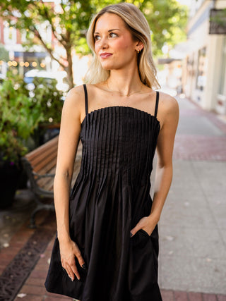 Pleated Spaghetti-Strap Dress