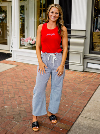 Red georgia embroidered tank top