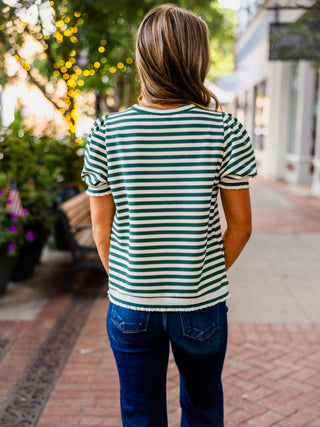 Stripe Half Puff Sleeve Top