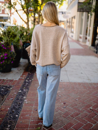 Striped drop shoulder button down cardigan