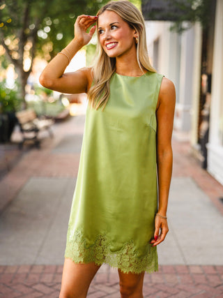 Chartreuse sleeveless lace trim dress