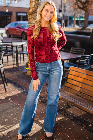 Wine burn out velvet top