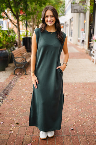 Forest cap sleeve midi dress