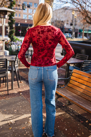 Wine burn out velvet top