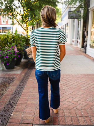 Stripe Half Puff Sleeve Top