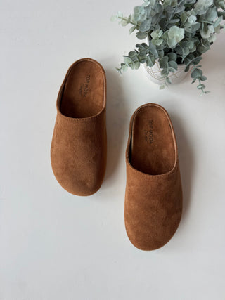 Faux suede slip on mule