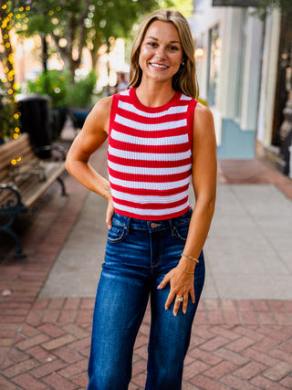 Red & white striped sleeveless sweater