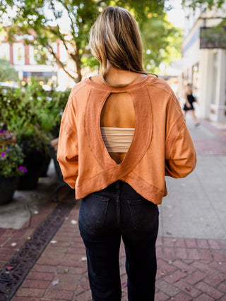 Sienna Brown Long-Sleeve Open-Back Tee