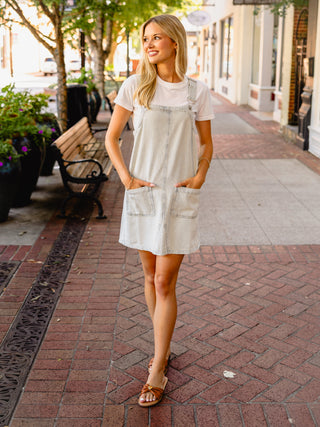 Denim striped overall dress