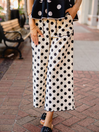 Polka dot scallop trim pants