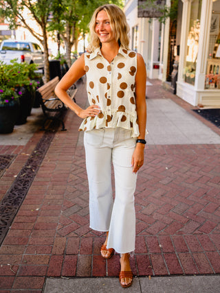 Entro Polka Dot Sleeveless Button Down Blouse