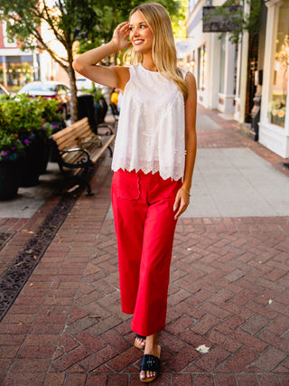 White floral print sleeveless blouse