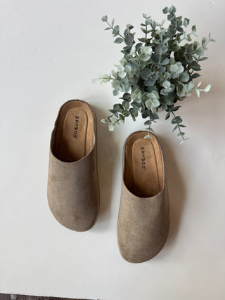 Faux suede slip on mule in oatmeal