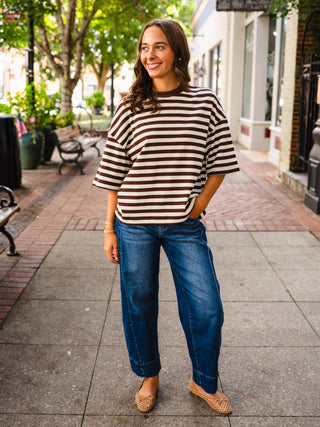 Striped waffle knit short sleeve boxy tee