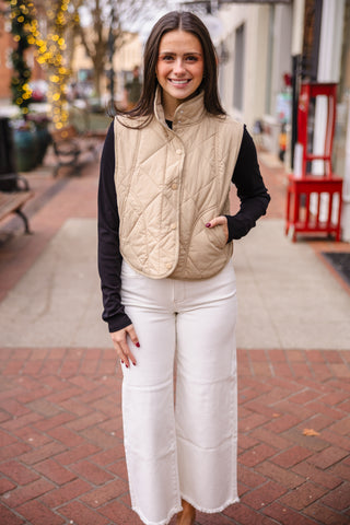 Khaki snap button quilted vest