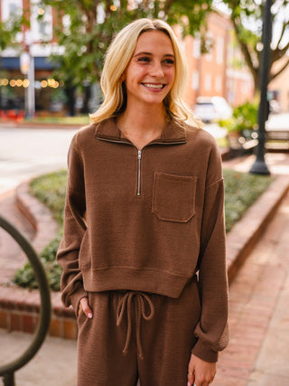 Mocha textured half zip pullover