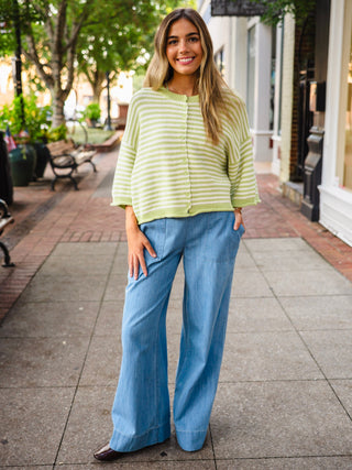 SS striped button front cardigan