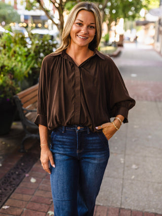 Brown puff sleeve blouse