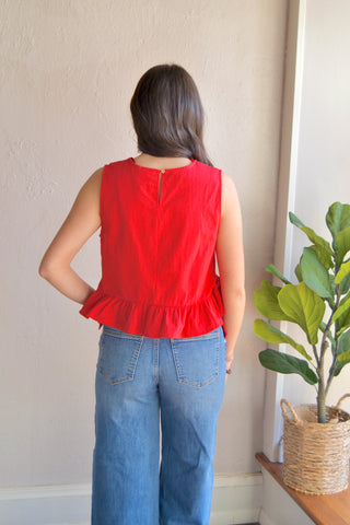 Red side tie sleeveless top