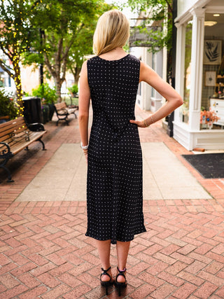 Black polka dot midi dress