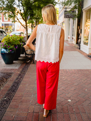 White floral print sleeveless blouse