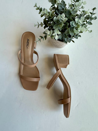 Double strap nude slip on heel