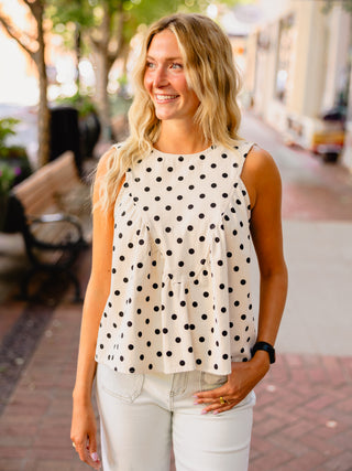 Cream & black polka dot top