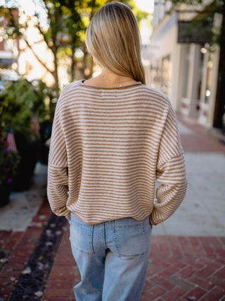 Striped drop shoulder button down cardigan
