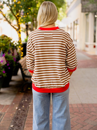 Brown stripe half sleeve top