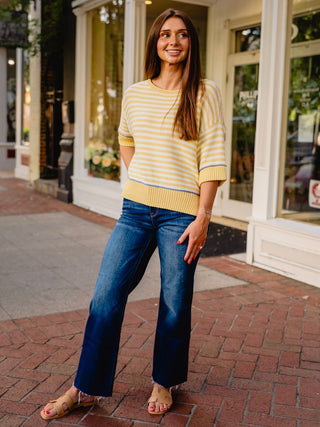 Butter yellow striped SS sweater