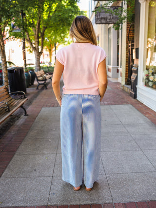 Navy & Off-White Stripe Wide Leg Pants