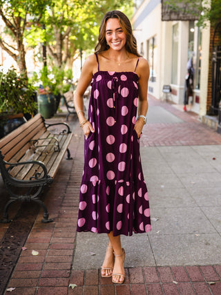 Plum & Pink Polka Dot Midi Dress