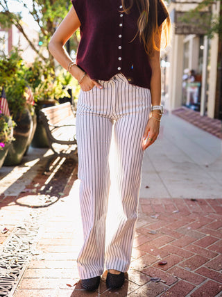 Off white & black striped high rise jeans