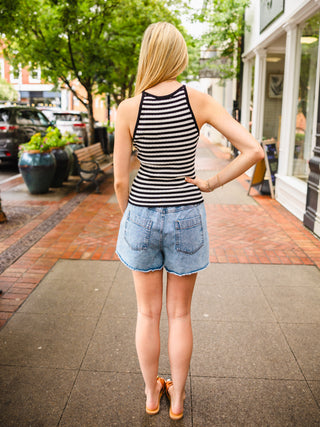 Black & White Stripe Ribbed Sweater Tank Top