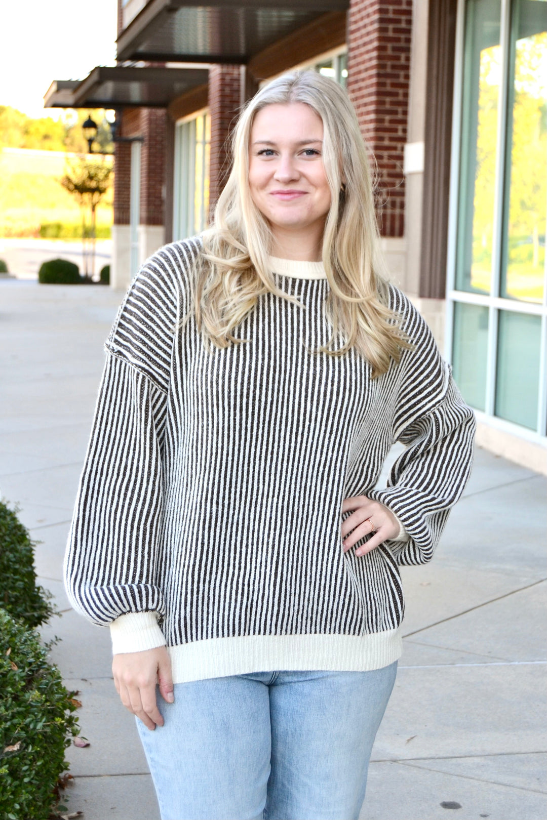 Gilli Cream Vertical Stripe Sweater
