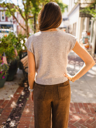 Raw Edge Sleeveless Button-Down Cardigan