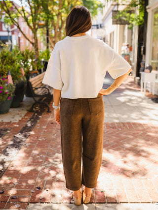 Brown corduroy barrel pants