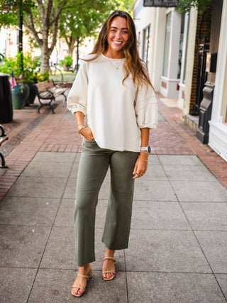French terry bubble sleeve pullover