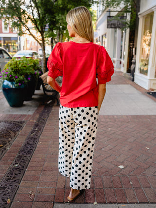 Crochet trim puff sleeve top