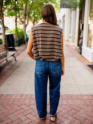 Entro striped bubble hem top