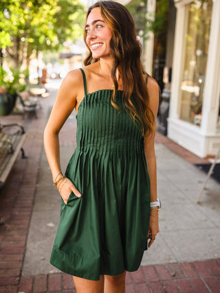 Pleated Spaghetti-Strap Dress