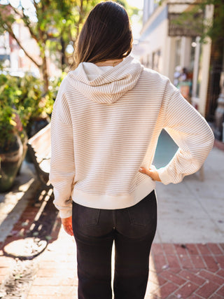 Cream & taupe stripe hoodie