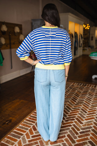 Striped half sleeve knit top