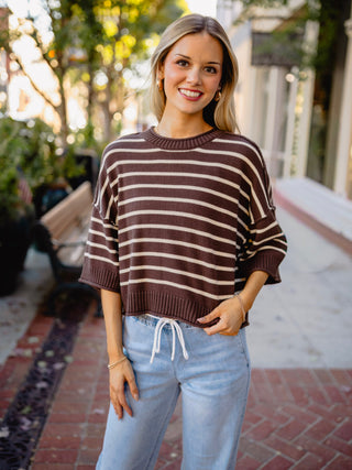 Stripe mock neck sweater