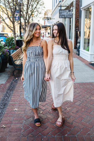 Striped spaghetti strap midi dress