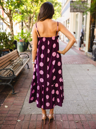 Plum & Pink Polka Dot Midi Dress