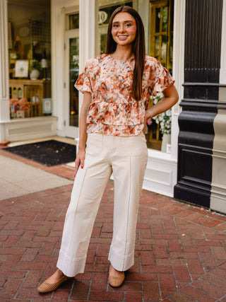 Brown multi print blouse