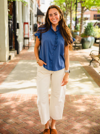 Ruffle trim SS blouse