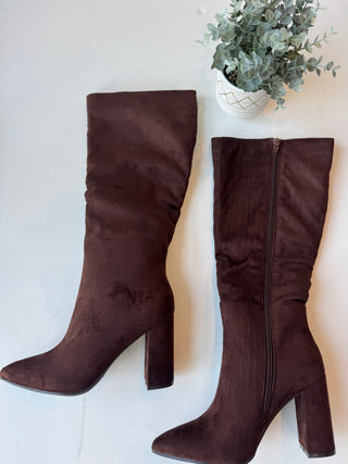 Brown faux suede boots