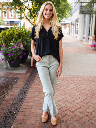 Cap sleeve button down top